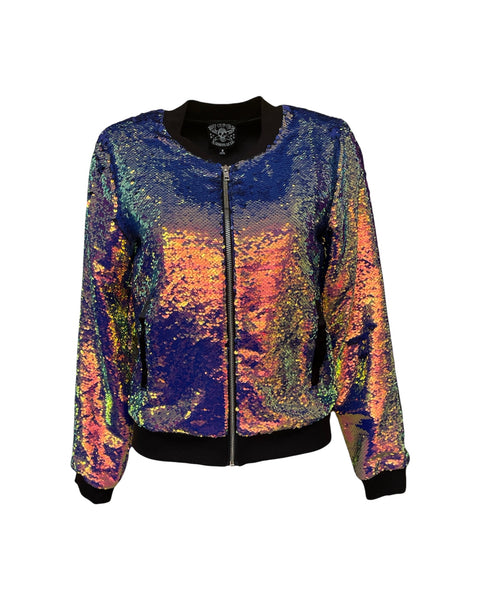 Any Old Iron Iridescent Oil Slick Bomber Jacket