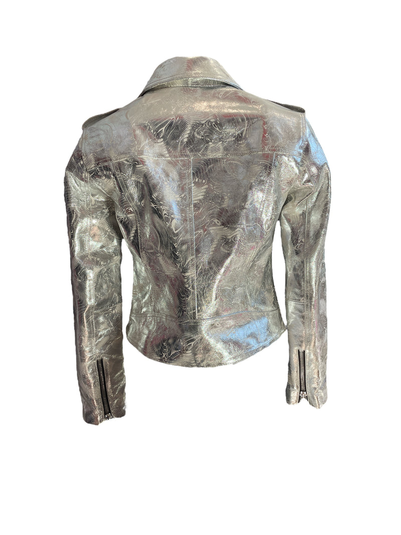 Any Old Iron Engraved Silver Moto Jacket