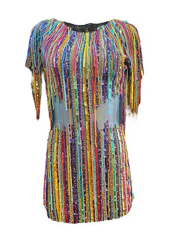 rainbow sequin tassel dress Clarisse 811128 - Long Sheath Dress