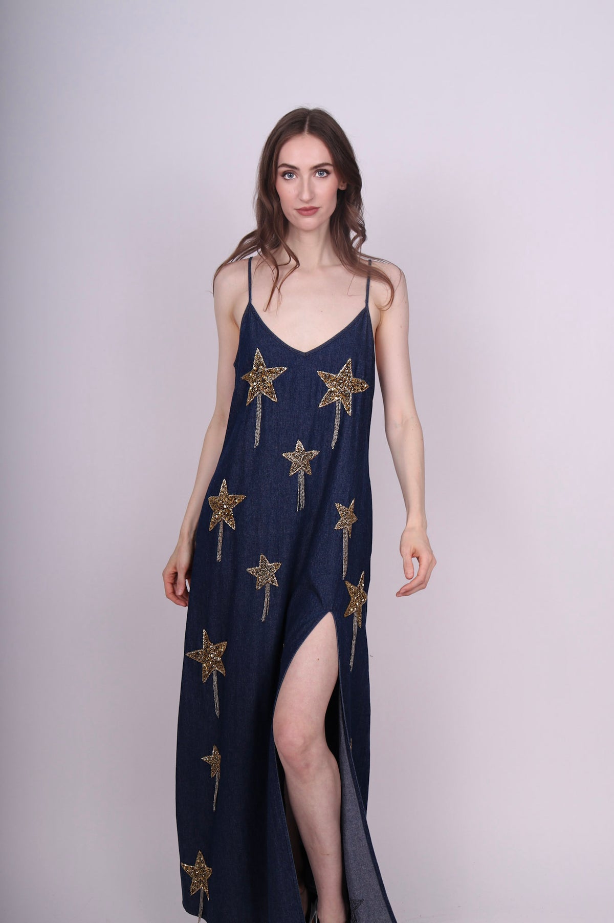 princess polly baby blue dress Any Old Iron Denim Golden Star Dress L