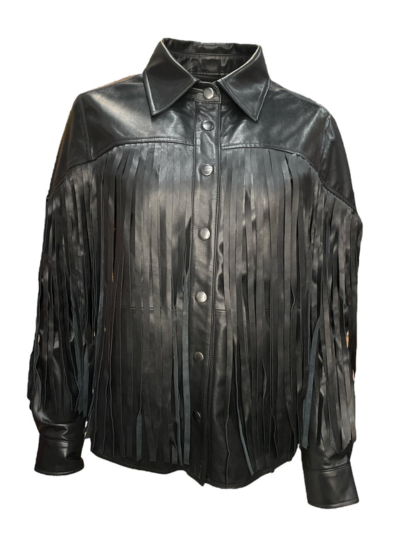 Any Old Iron Black Leather Fringe Shirt