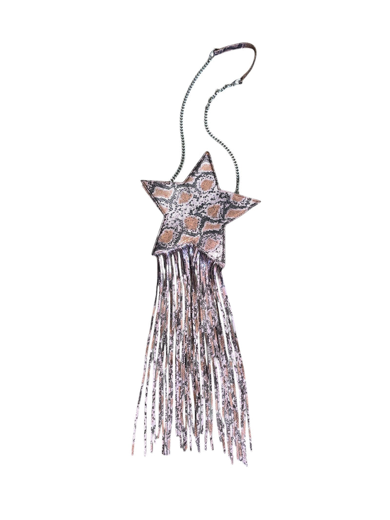 Any Old Iron Pink Snake Star Fringe Bag