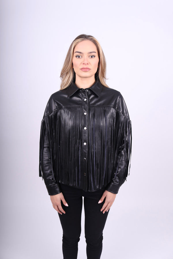 Any Old Iron Black Leather Fringe Shirt