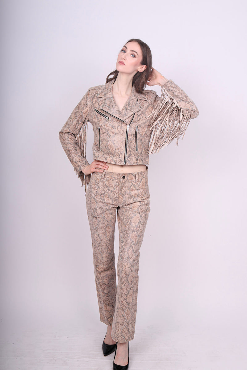 Any Old Iron Cream Snake Moto Jacket