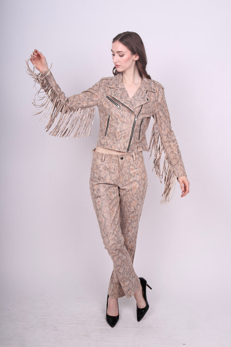 Any Old Iron Cream Snake Moto Jacket