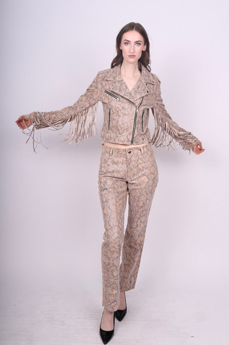 Any Old Iron Cream Snake Moto Jacket