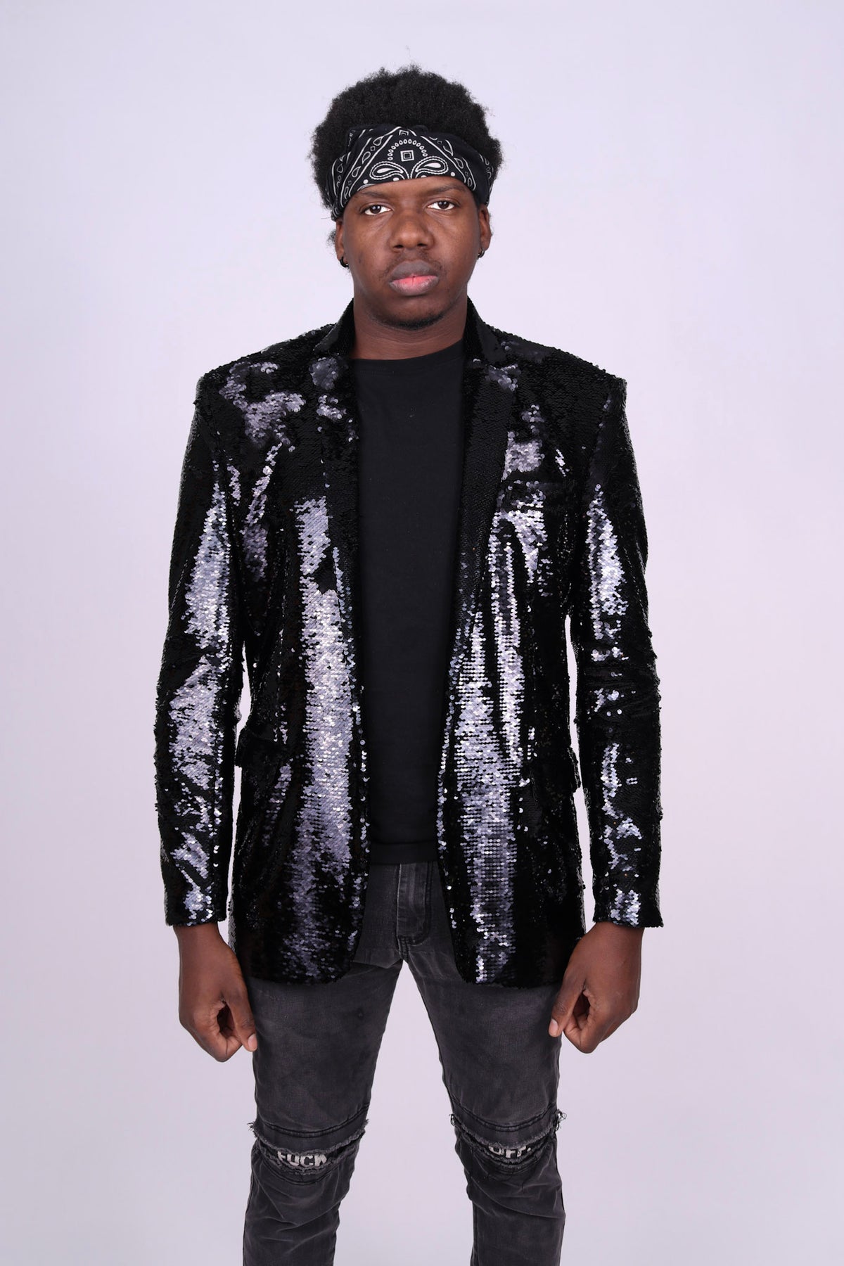 ジャケット・アウター vintage sequin jacket Any Old Iron Men's Black Sequin Blazer Jacket