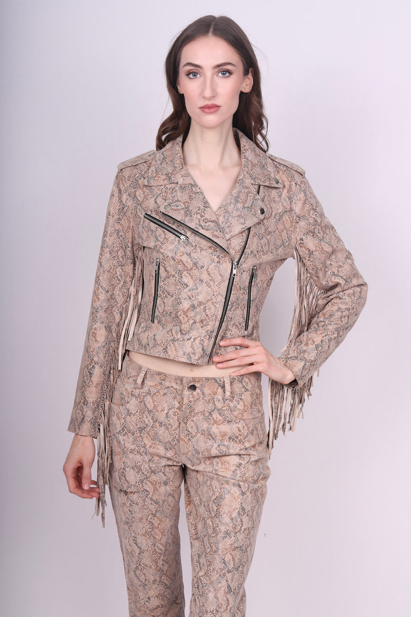 Any Old Iron Cream Snake Moto Jacket