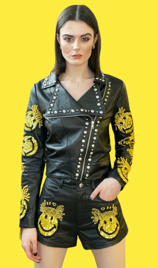 Any Old Iron x Smiley Mind Blown Leather Shorts