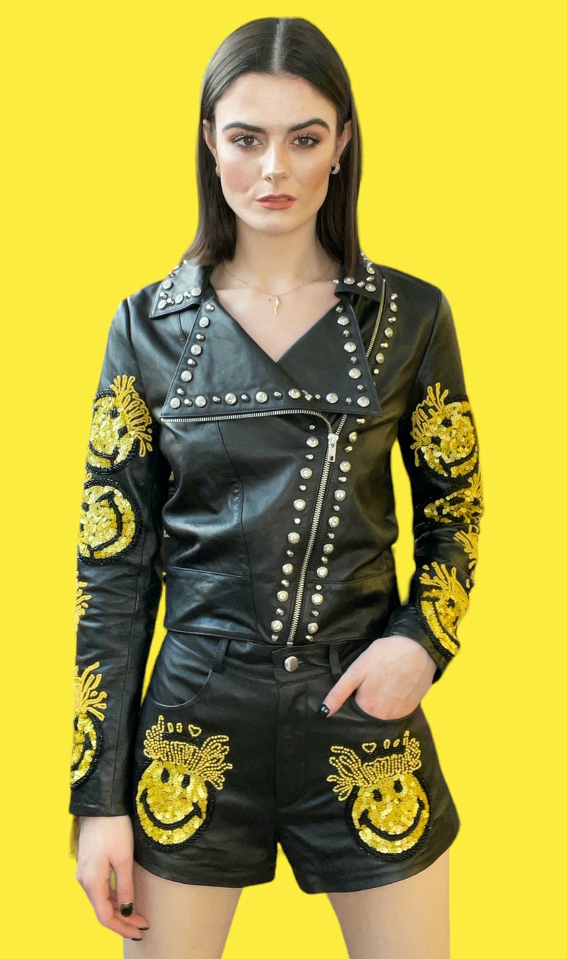 Any Old Iron x Smiley Mind Blown Leather Shorts