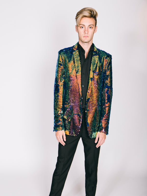 Any Old Iron Mens Oil Slick Sequin Jacket
