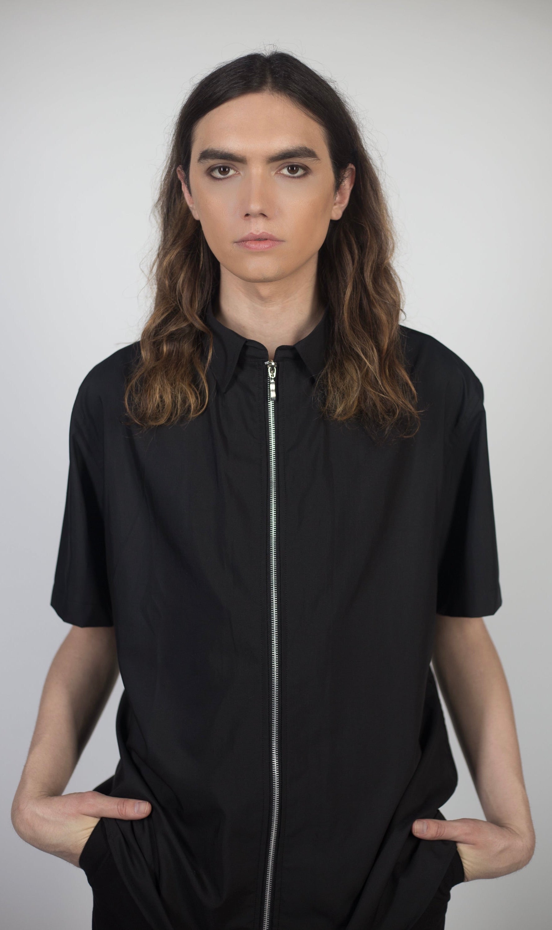 トップス ENOF / zip shirt black 02 ENOF / zip shirt 02