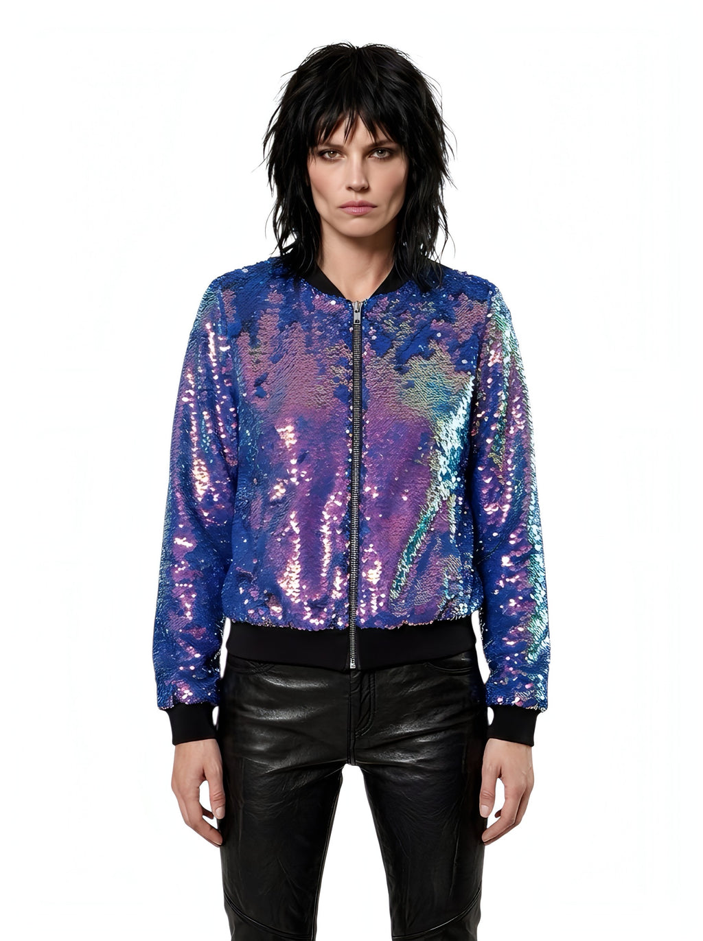 Any Old Iron Iridescent Oil Slick Bomber Jacket
