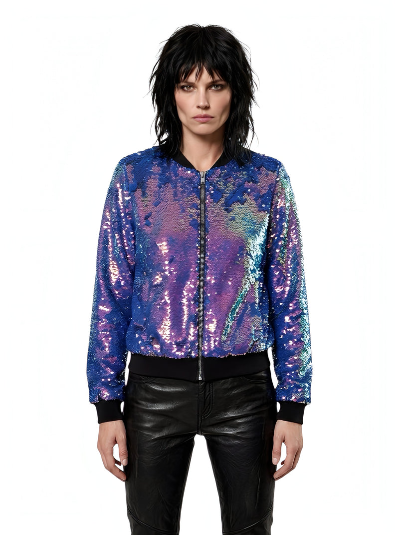 Any Old Iron Iridescent Oil Slick Bomber Jacket