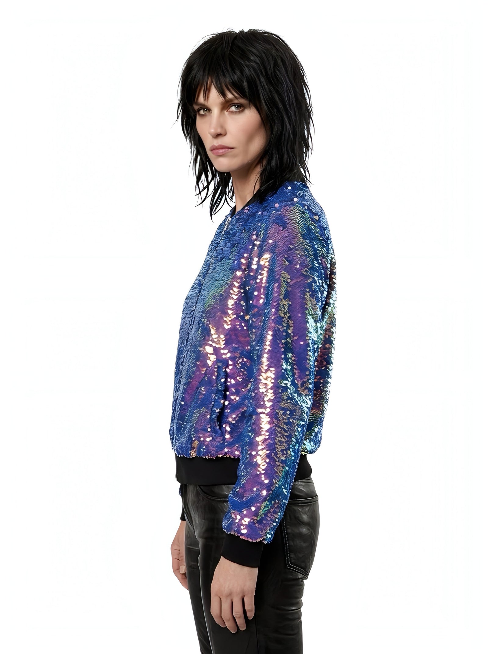 Any Old Iron Iridescent Oil Slick Bomber Jacket