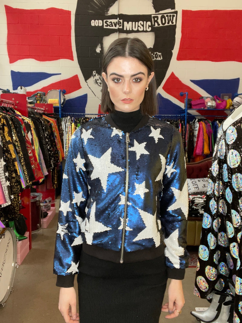 Any Old Iron Blue Sparkle Star Bomber Jacket