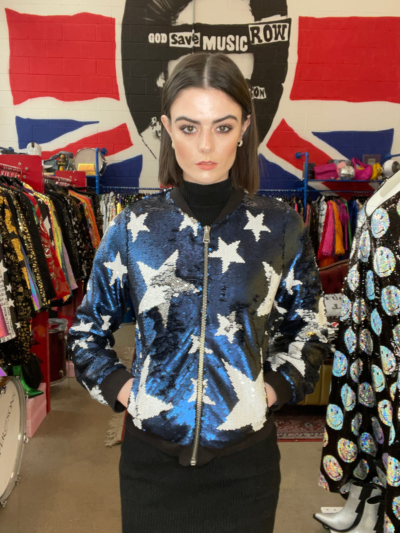 Any Old Iron Blue Sparkle Star Bomber Jacket