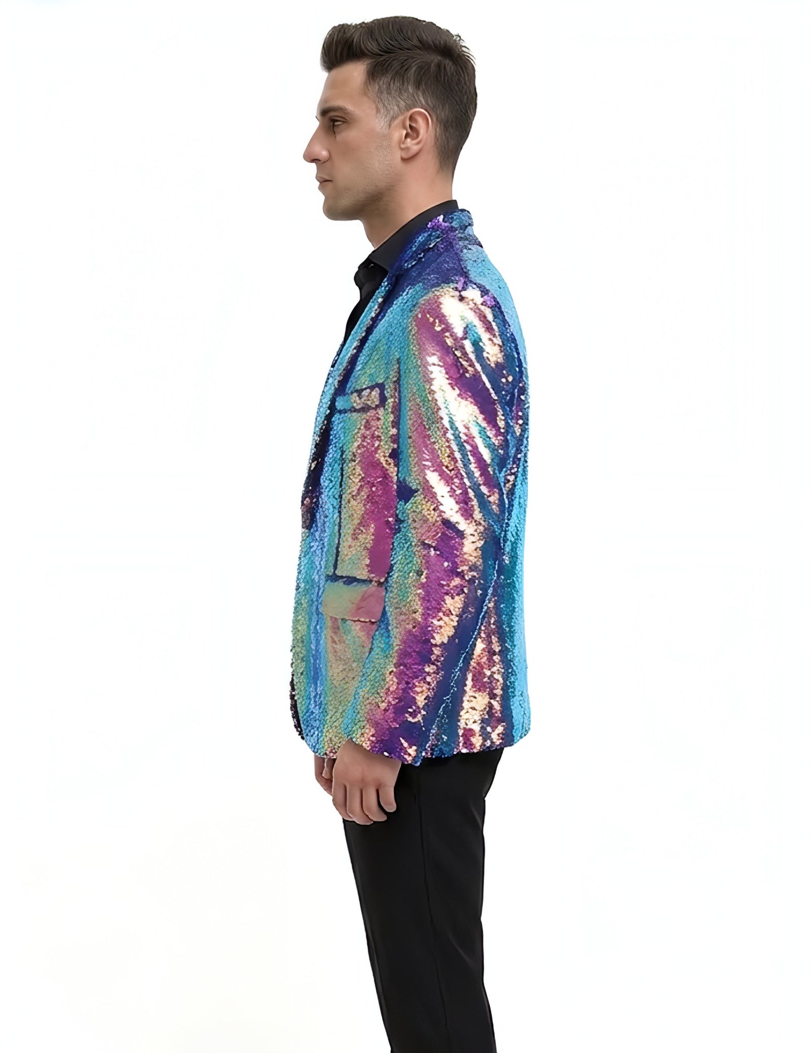 Any Old Iron Men's Oil Slick Sequin Blazer Jacket L