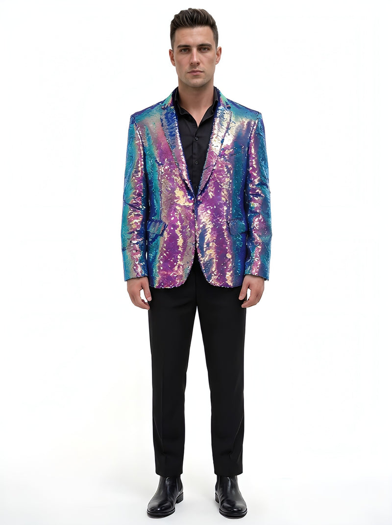 Any Old Iron Men's Oil Slick Sequin Blazer Jacket L