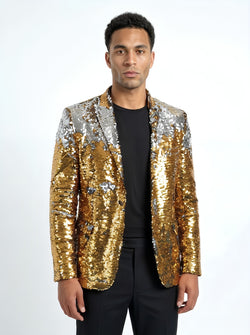 Any Old Iron Men's Gold/Silver Sequin Suit Blazer Jacket