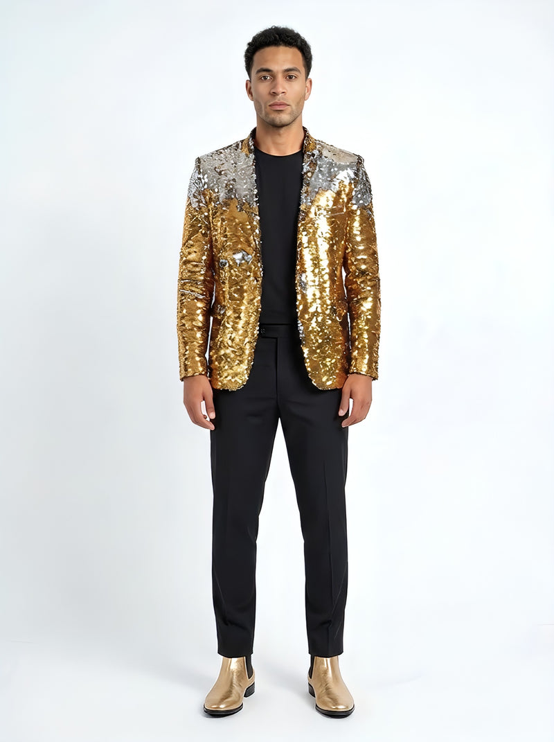 Any Old Iron Men's Gold/Silver Sequin Suit Blazer Jacket