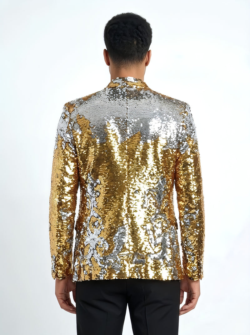 Any Old Iron Men's Gold/Silver Sequin Suit Blazer Jacket Any Old Iron Men's Gold/Silver Sequin Suit Blazer Jacket