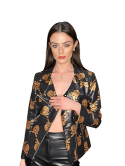 Any Old Iron Jolly Rodgered Sequin Moto Jacket