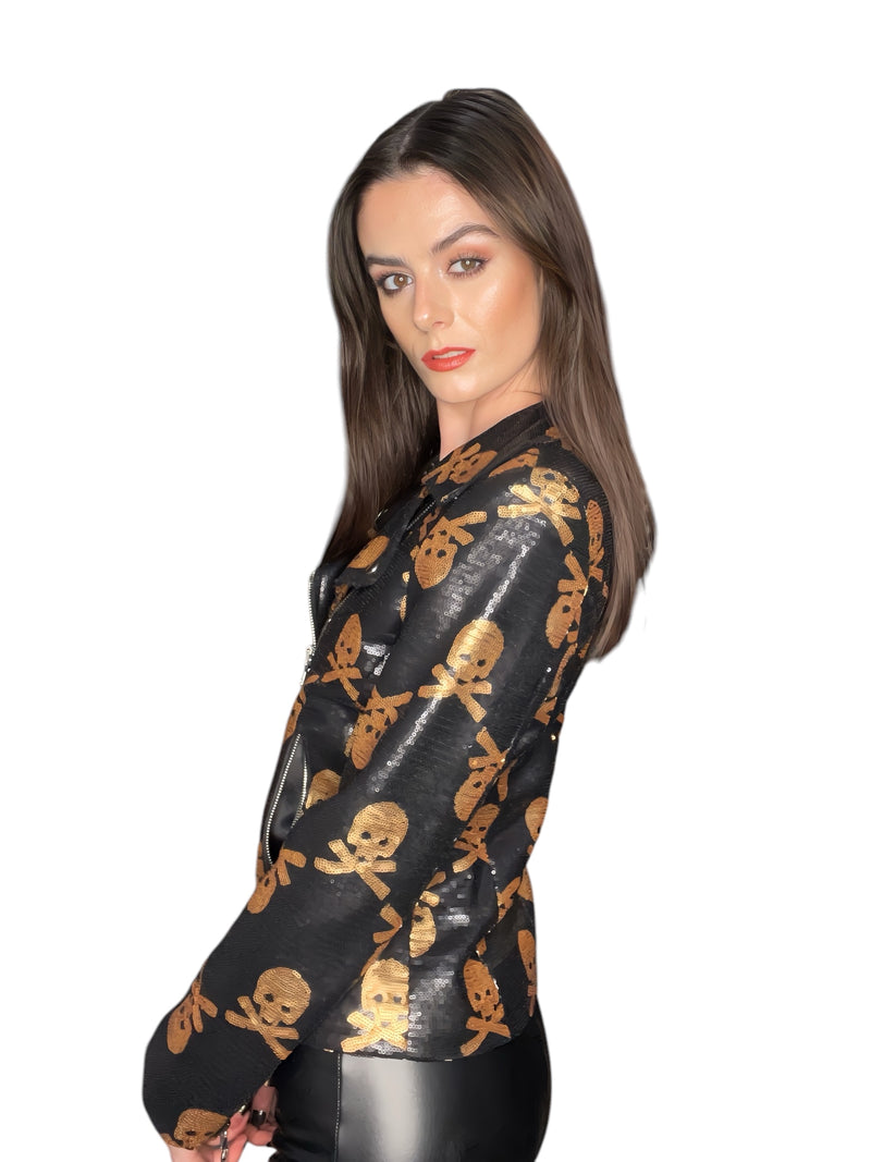 Any Old Iron Jolly Rodgered Sequin Moto Jacket