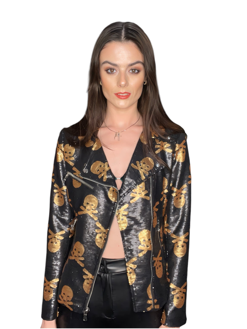 Any Old Iron Jolly Rodgered Sequin Moto Jacket