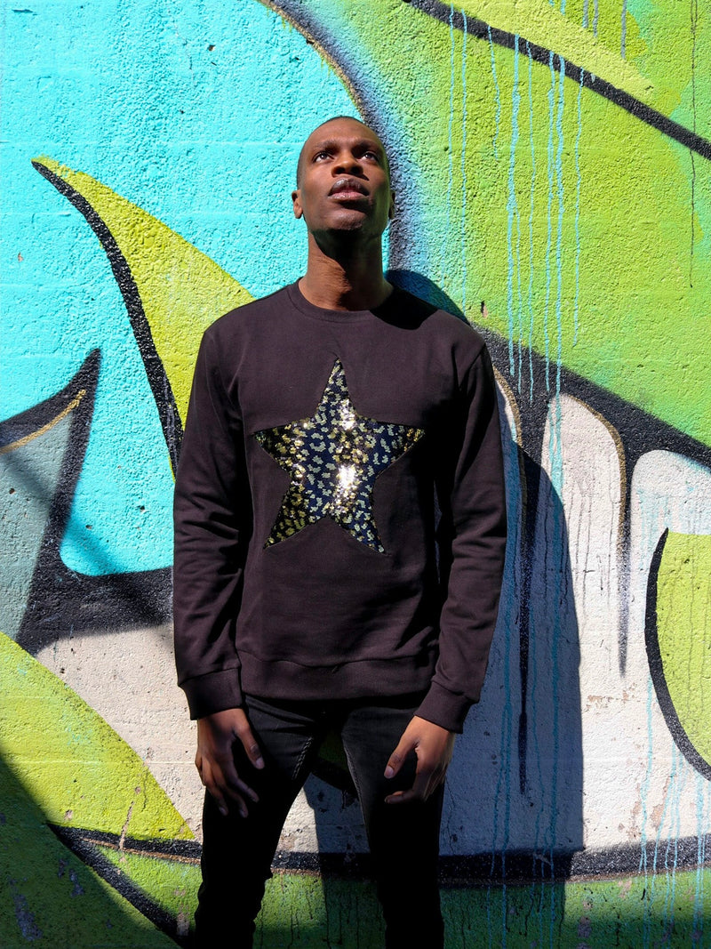 Any Old Iron Men's Leopard Large Star Sweatshirt