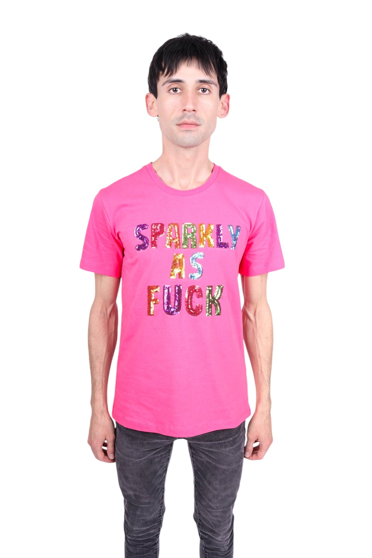 ラルフローレンtシャツ　punkandyo fuckthisindustry Any Old Iron Men's Pink Sparkly As Fuck T-Shirt