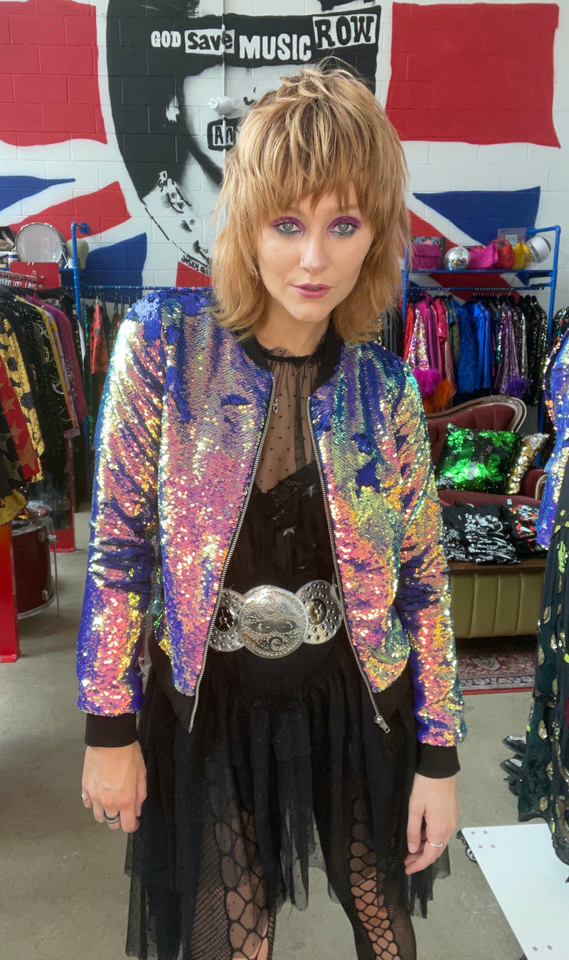 Any Old Iron Iridescent Oil Slick Bomber Jacket