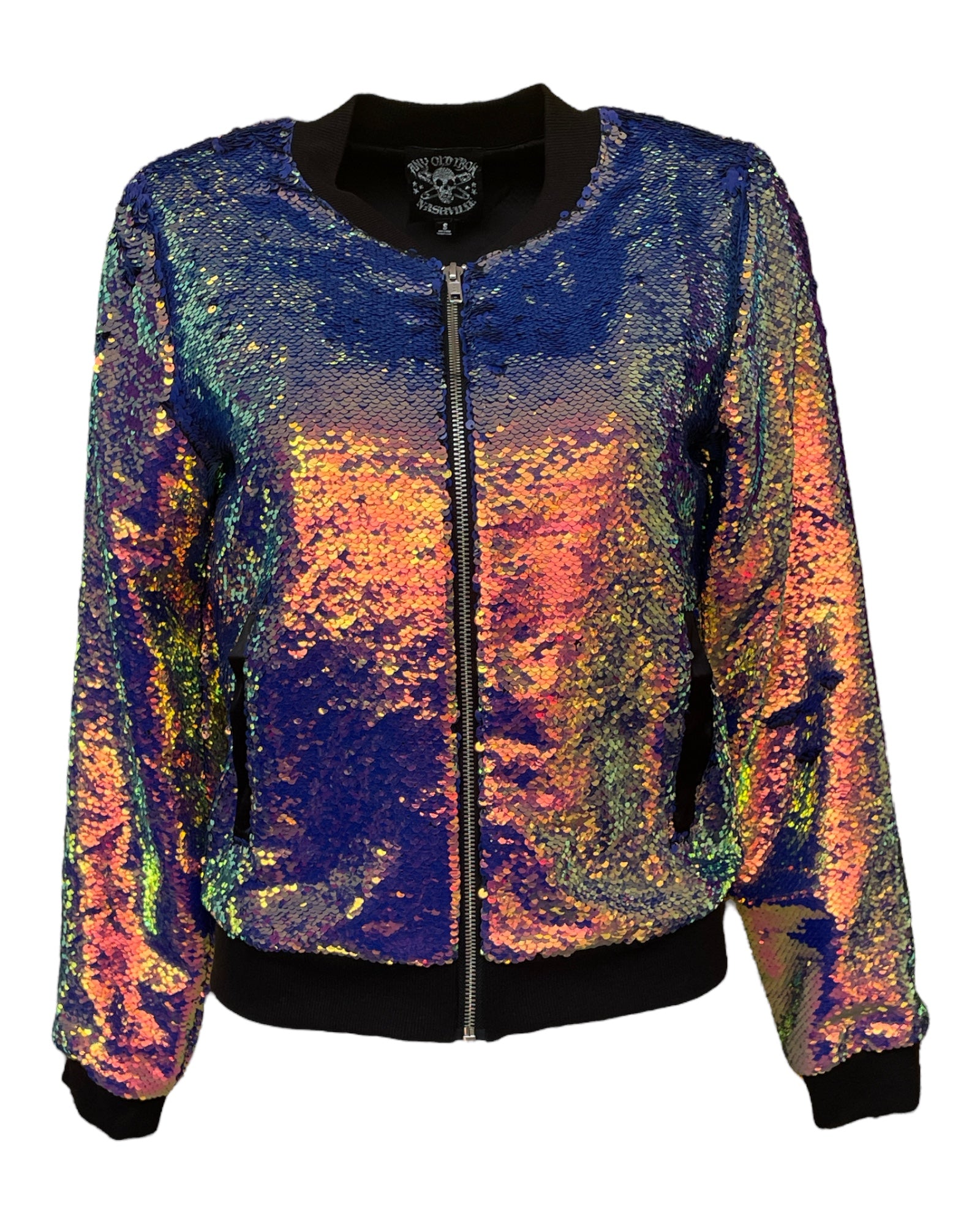 Any Old Iron Iridescent Oil Slick Bomber Jacket