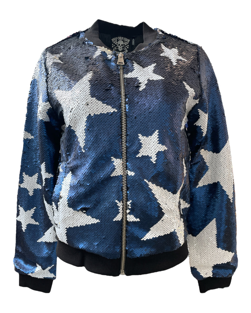 Any Old Iron Blue Sparkle Star Bomber Jacket