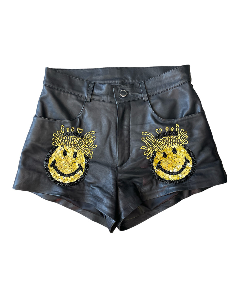 Pantalones cortos de cuero Any Old Iron x Smiley Mind Blown