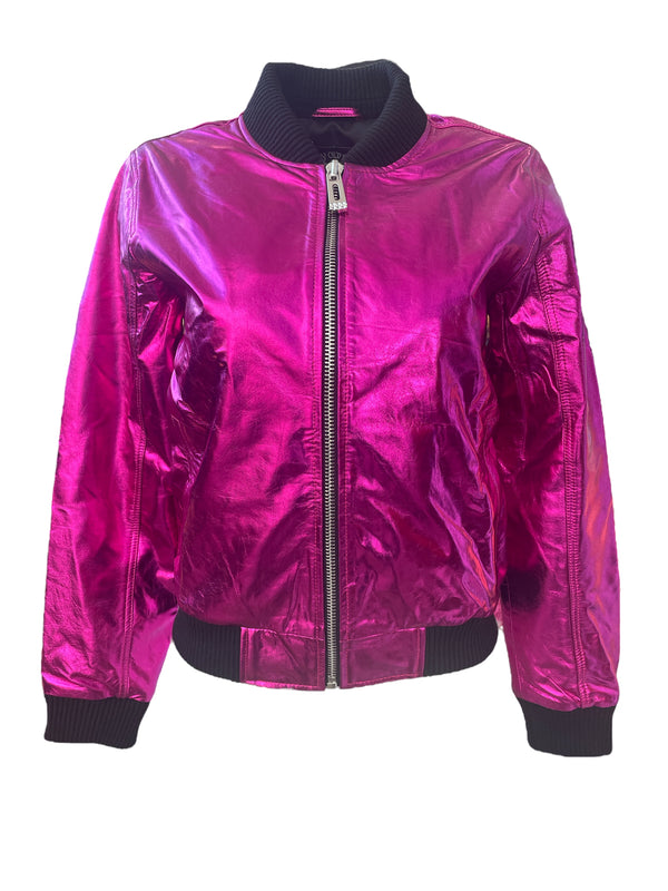 Any Old Iron Pink Metal Bomber Jacket