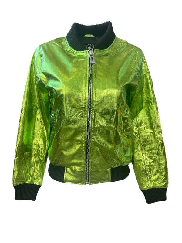 Any Old Iron Green Metal Bomber Jacket