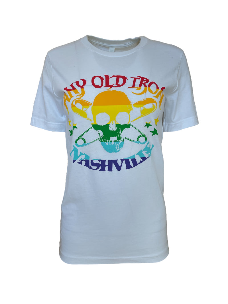 Any Old Iron Mens White Rainbow Logo T-Shirt