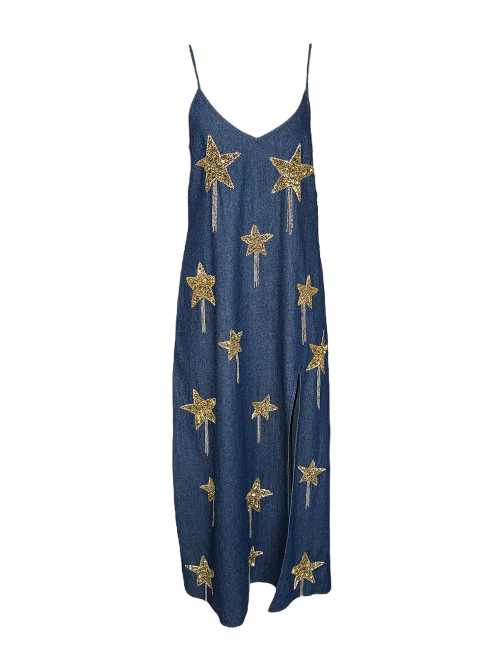 denim dress with stars Any Old Iron Golden Star stitched hem for a Color:LAPIS BLUE loop:elleginghammididress Light Blue Two Piece
