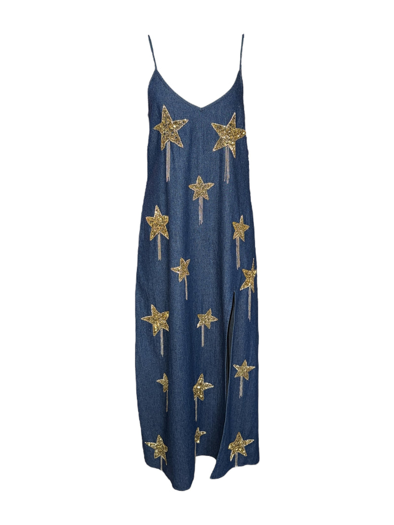 star denim dress Rock & Roll Denim Sequin Star Mini Dress BWD0R02752