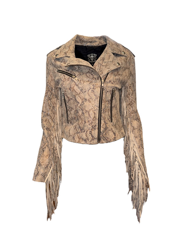 Any Old Iron Cream Snake Moto Jacket