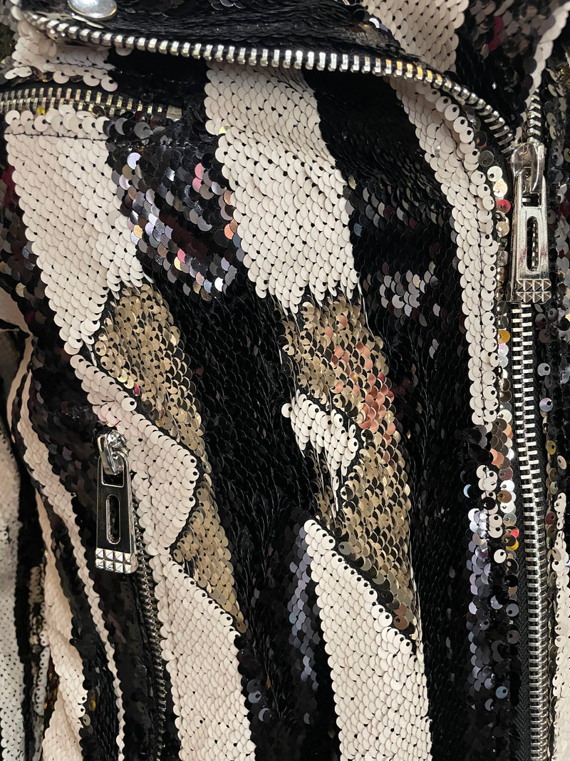 Any Old Iron Stripped Sequin Moto Jacket