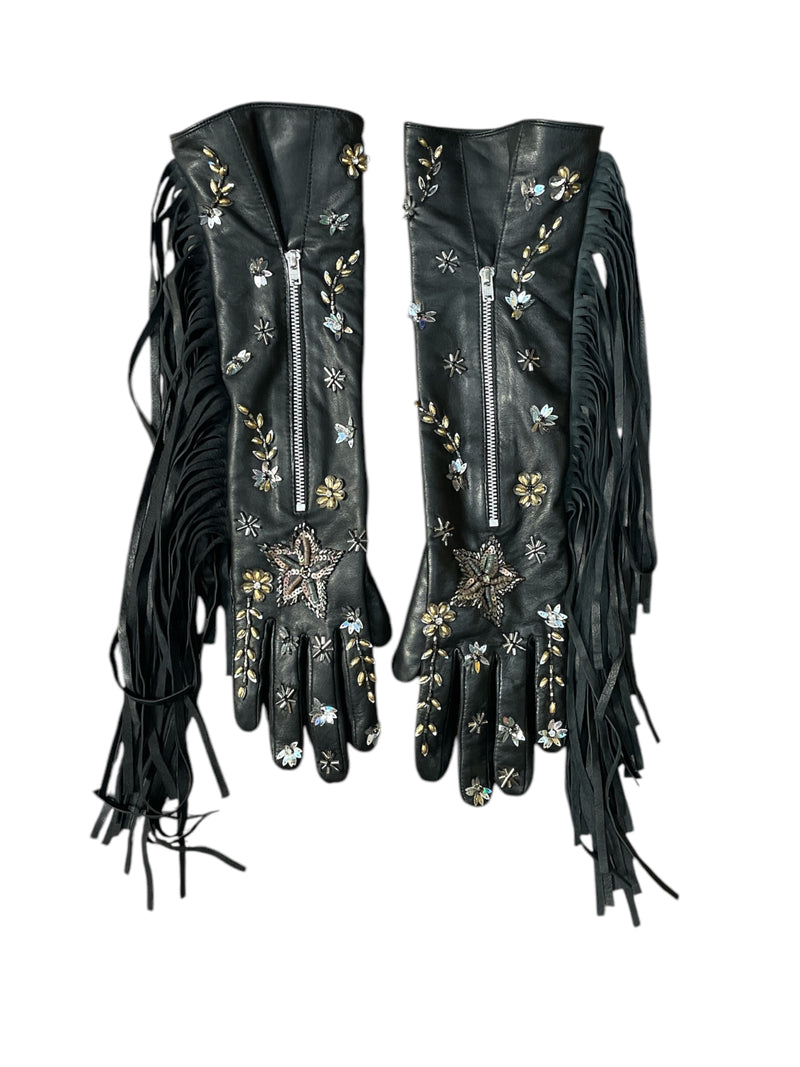 Any Old Iron Crystal Zip Fringe Gloves