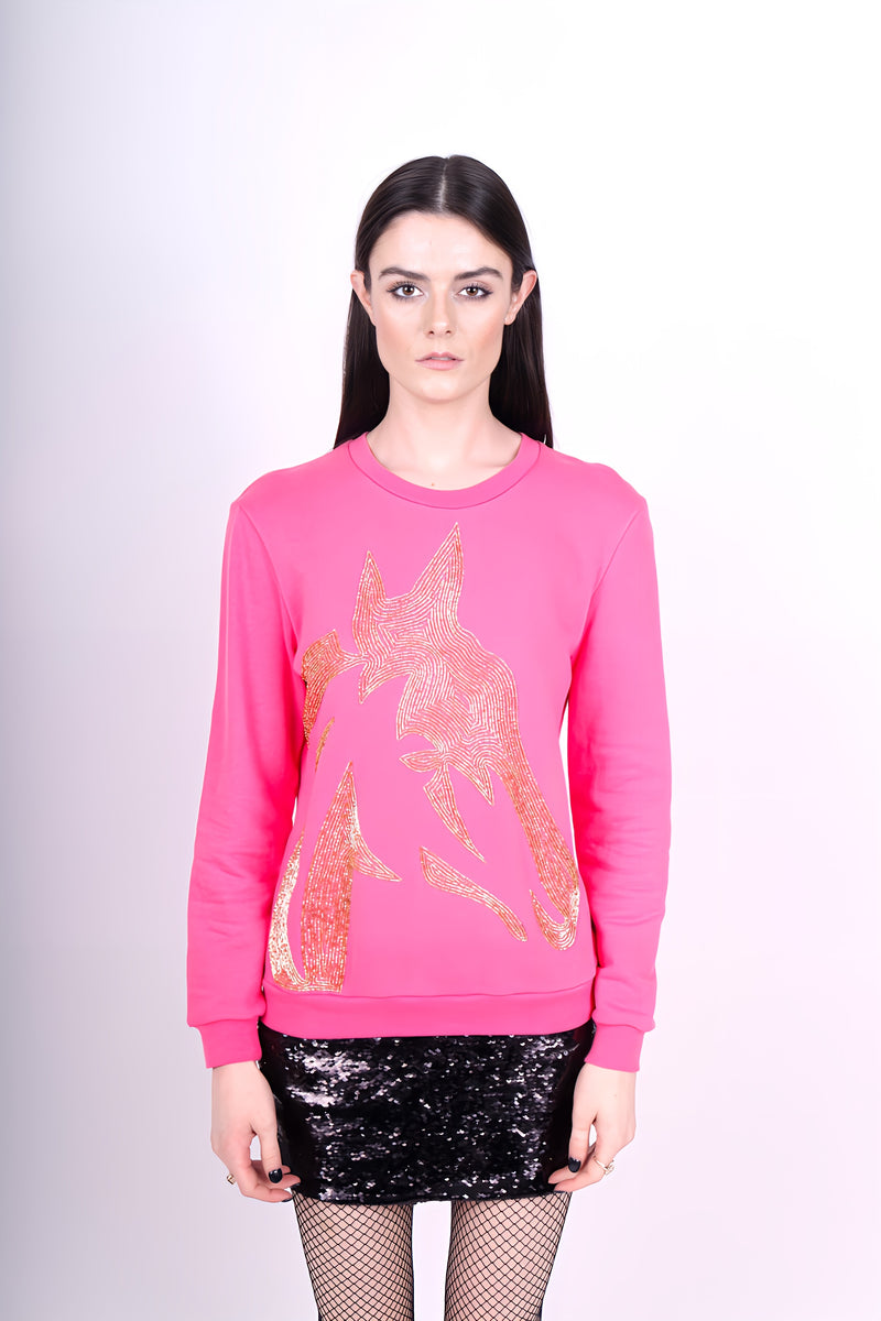Any Old Iron Pink Horse Head Sweatshirt
