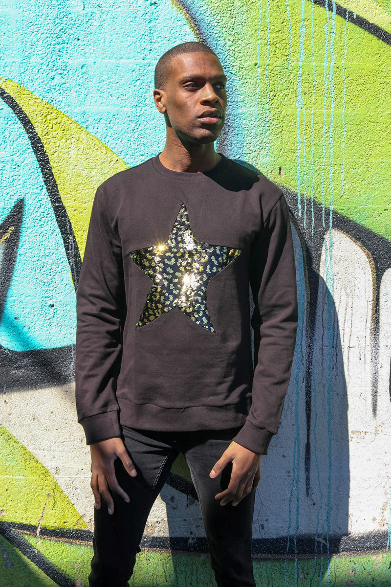 Any Old Iron Men's Leopard Large Star Sweatshirt