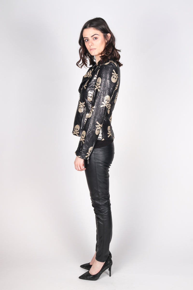 Any Old Iron Jolly Rodgered Sequin Moto Jacket