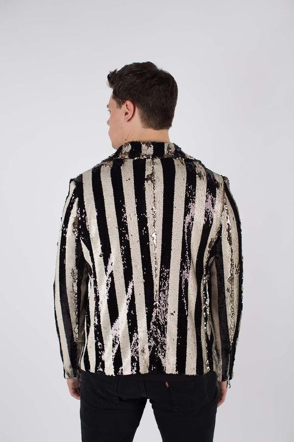 Any Old Iron Stripped Sequin Moto Jacket