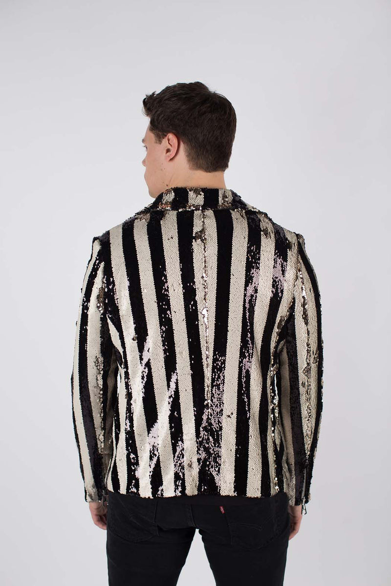 Any Old Iron Men's Stripped Sequin Moto Jacket