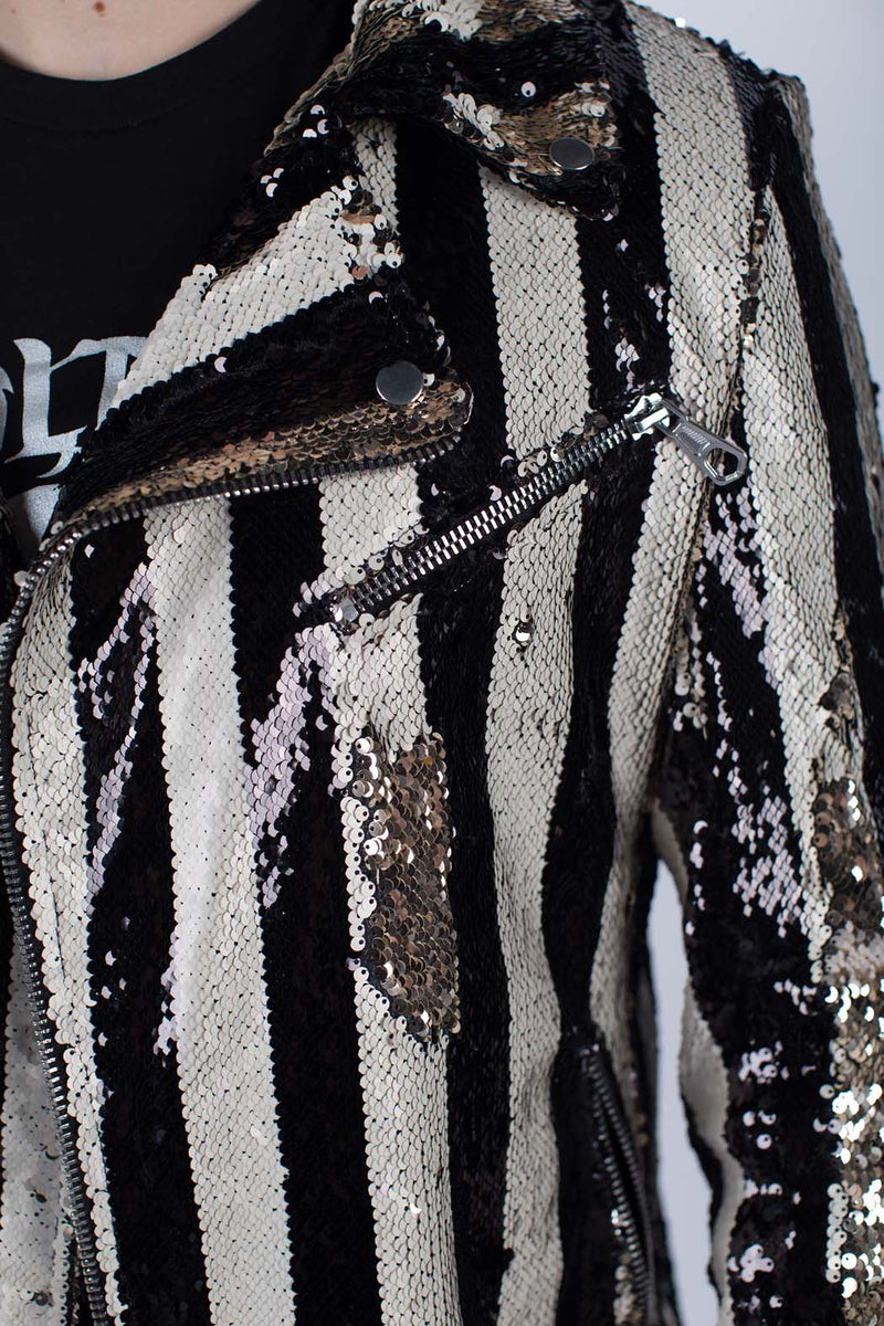 Any Old Iron Men's Stripped Sequin Moto Jacket
