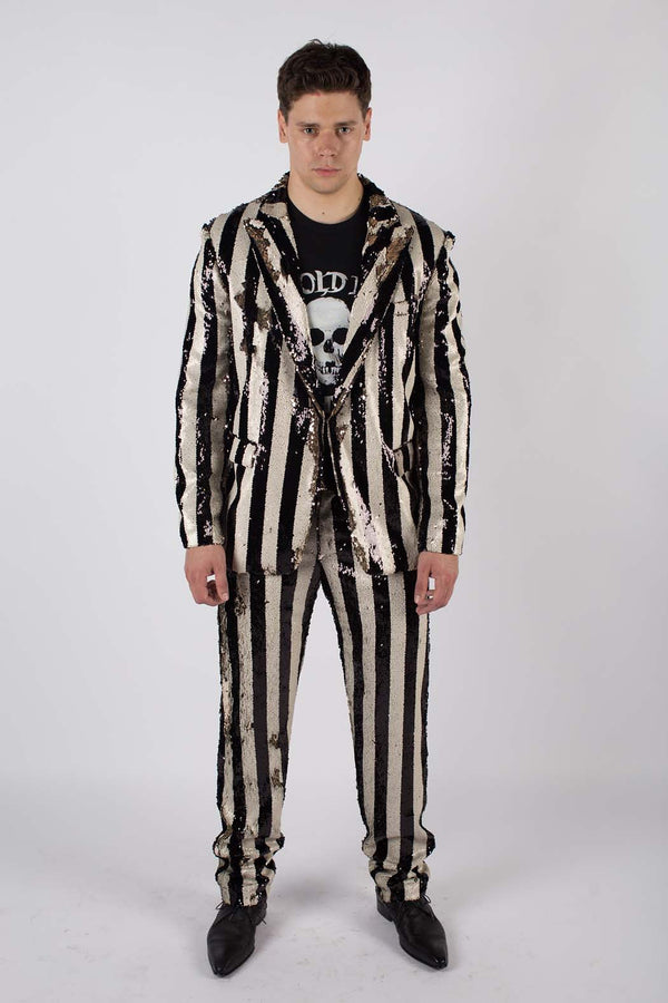 Any Old Iron Stripped Mens Sequin Suit